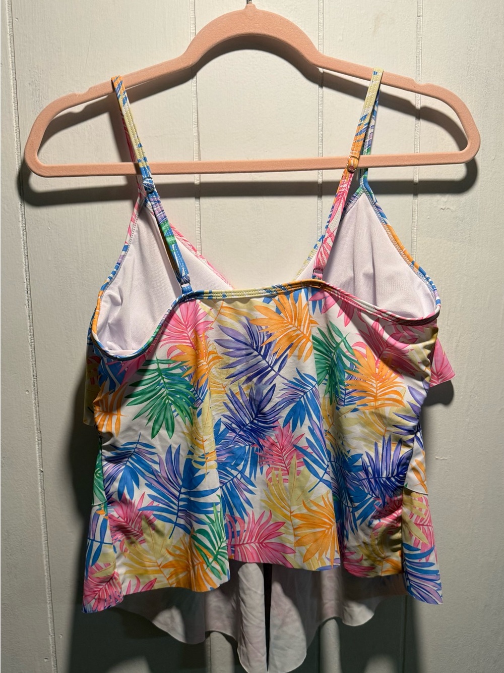 SHEIN Multi-Color Tropical Leaf Ruffle Tankini Set - Picture 6 of 7
